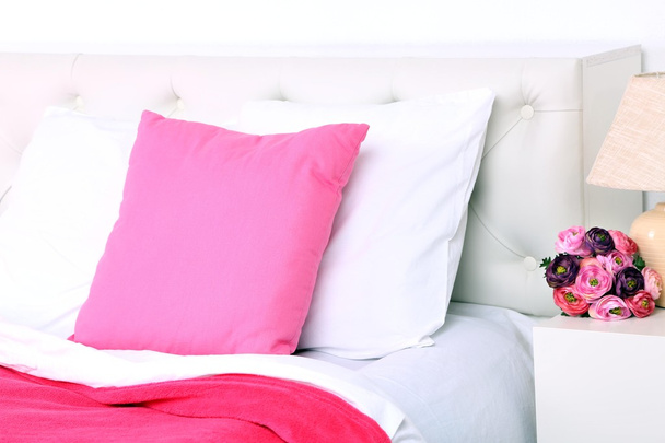 Comfortable soft bed with pillows - Fotó, kép