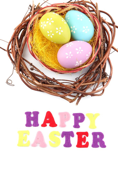 Easter eggs in wreath isolated on white - Φωτογραφία, εικόνα