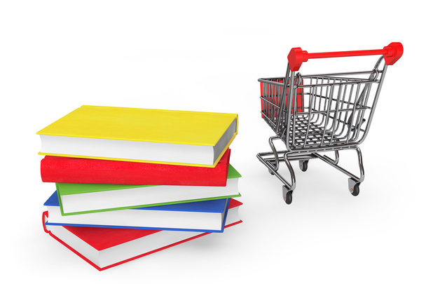 Many books on shopping cart - Valokuva, kuva