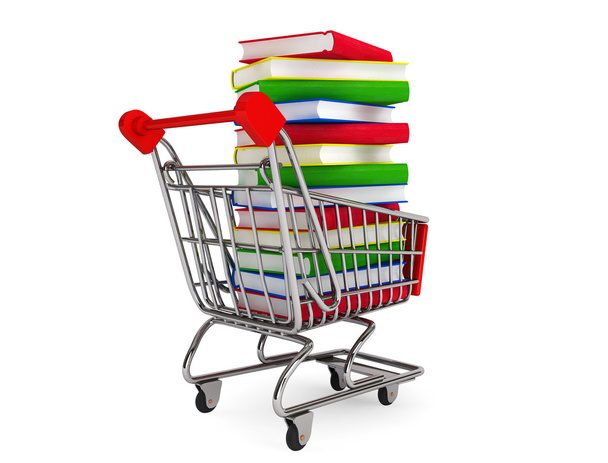 Many books on shopping cart - Φωτογραφία, εικόνα