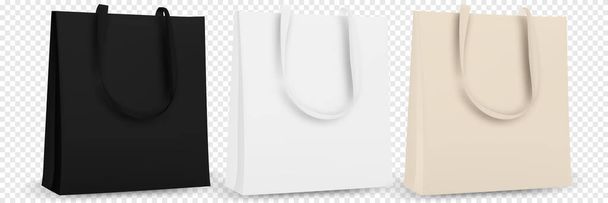 Zwarte en witte boodschappentassen. Textiel draagtas om mee te winkelen. Vector illustratie geïsoleerd op witte achtergrond. - Vector, afbeelding