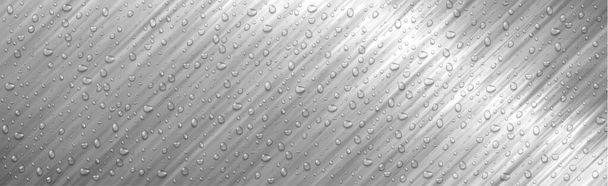 Gotas realistas de água em um fundo de metal prateado - ilustração vetorial - Vetor, Imagem
