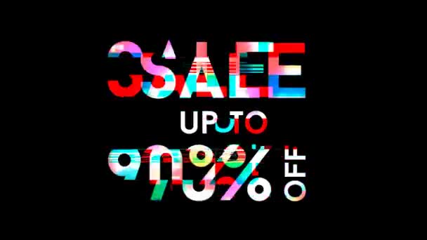 90% discount on a black background, glitch effect, bright multicolored paints. - Footage, Video
