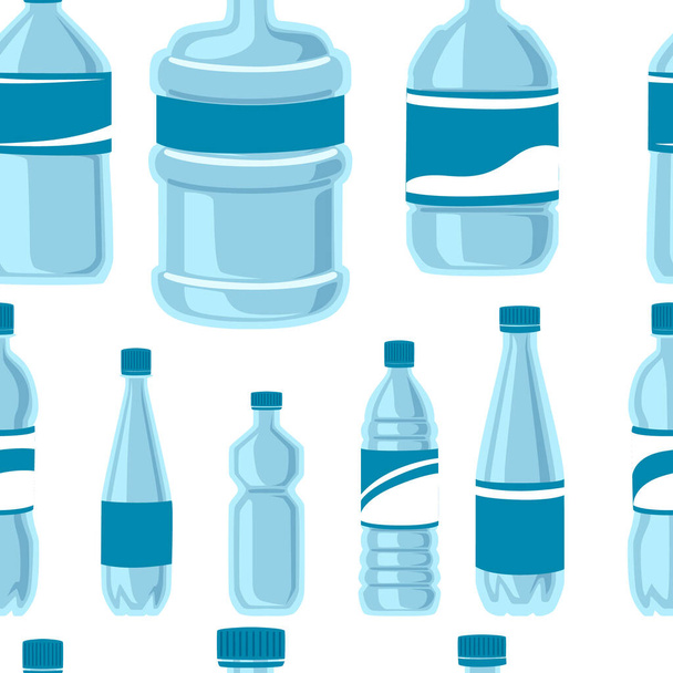 Πλαστικά μπουκάλια αδιάλειπτη μοτίβο για την παροχή νερού υπηρεσία διαφορετικό μέγεθος φιάλης και το σχεδιασμό άδεια μπουκάλια πρότυπο επίπεδη διανυσματική απεικόνιση σε λευκό φόντο. - Διάνυσμα, εικόνα