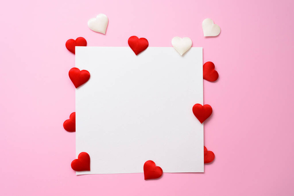 a blank card with hearts for valentine's day . layout for text on a pink background. For Valentine's Day greetings and declarations of love. - Fotografie, Obrázek