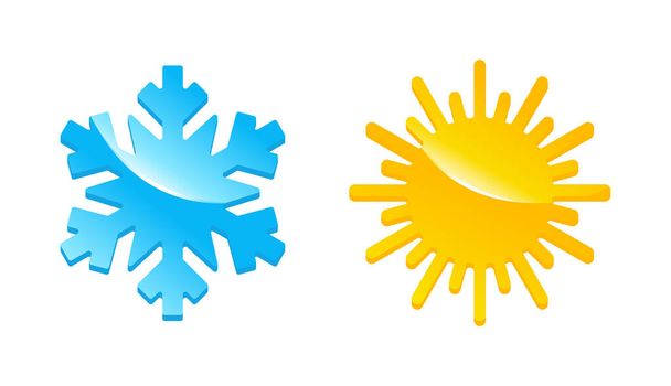 Pogoda lub kontrola klimatu - słońce i płatek śniegu - Wektor, obraz