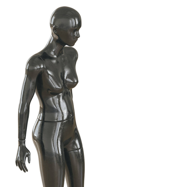 Чорна жіноча оголена манекен на білому тлі. 3D візуалізація
. - Фото, зображення
