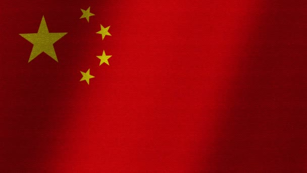Kína zászlaja. Lassú hullámzás a vásznon. A szövet ingadozása. - Felvétel, videó