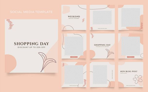 social media template banner fashion sale promotion. fully editable instagram and facebook square post frame puzzle organic sale poster. brown beige white color vector background - Vector, Image