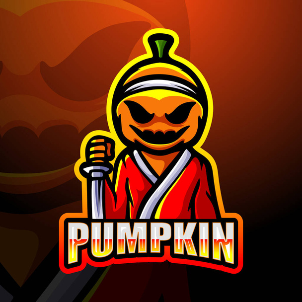 Samurai pumpkin mascot esport logo design - Vector, Image