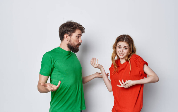 man and woman in t-shirts communication emotions lifestyle friendship - Foto, Bild