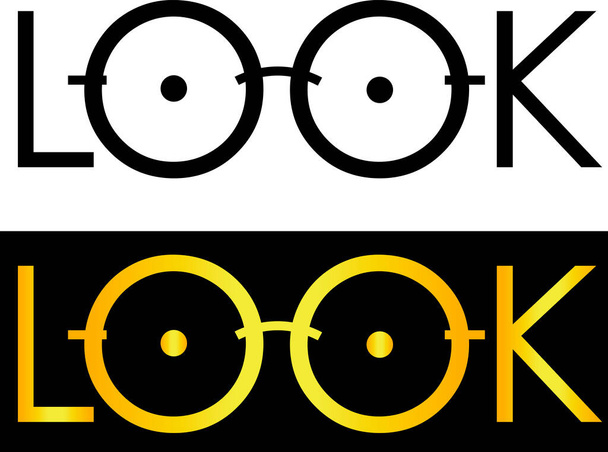 óculos no texto, palavra vidro minimalista logotipo original - Vetor, Imagem