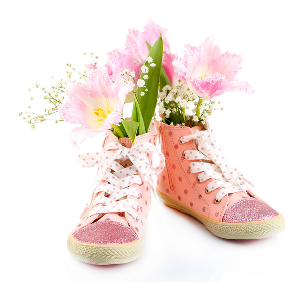 Beautiful gumshoes with flowers inside, isolated on white - Φωτογραφία, εικόνα