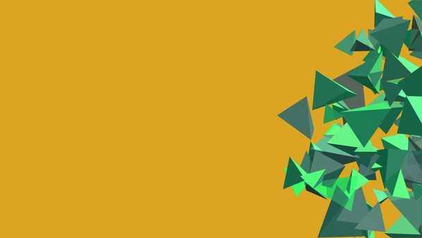 αφηρημένο τετράεδρο πολύγωνο tidewater πράσινη αργή κίνηση και επιπλέουν σε χρυσό φόντο τύχη - Φωτογραφία, εικόνα