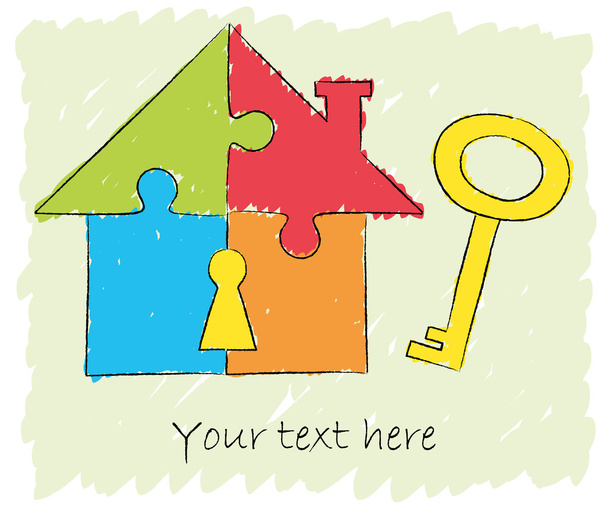 Puzzle house with key drawing - Vector, Image
