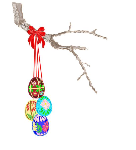 Easter eggs and a birch twig - Vector, Image