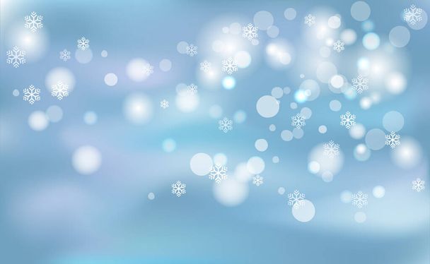New Years, Christmas chaotic blur bokeh of light snowflakes on background blue. Vector illustration for design and decorating. - Vektor, Bild