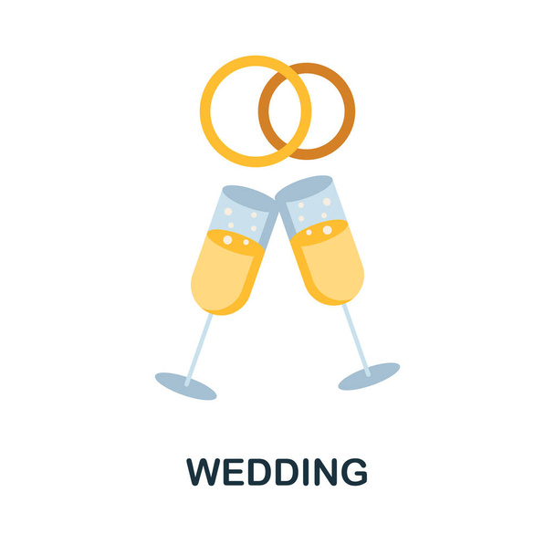 Esküvői lapos ikon. Kitöltött színes elem esküvői szimbólum sablonok, web design és infografikák. - Vektor, kép