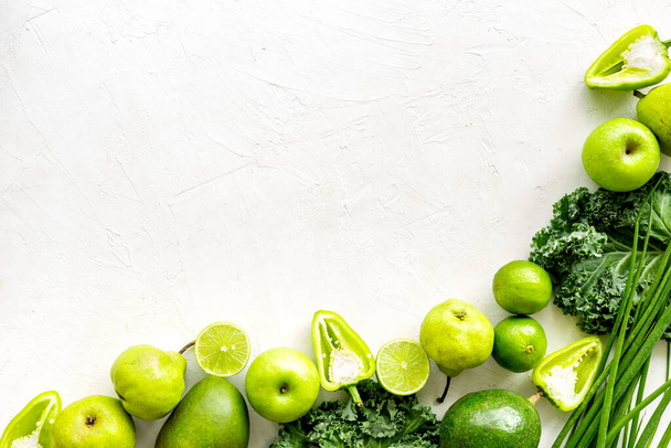 Set of raw green vegetables - source of protein, vegetarians meal, top view - Foto, imagen
