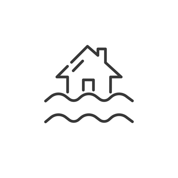 Icono de línea delgada de inundación. Ilustración aislada del vector meteorológico - Vector, Imagen