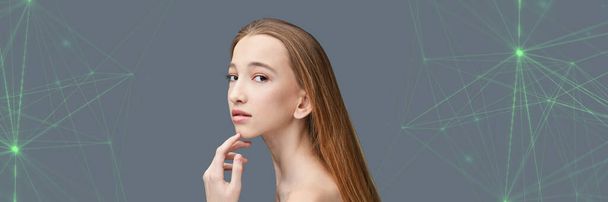 Cosmetology concept. Skin care product. Female portrait. Face mask. Home peeling - Φωτογραφία, εικόνα