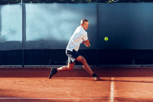 Proffesional tennis player beats off a ball during match - Fotó, kép
