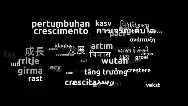 Groei Vertaald in 64 Wereldwijde talen Endless Looping 3d Zooming Wordcloud Mask - Video