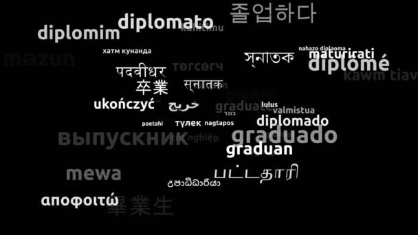Diplômé Traduit en 49 langues dans le monde entier Boucle sans fin 3d zoom masque Wordcloud - Séquence, vidéo