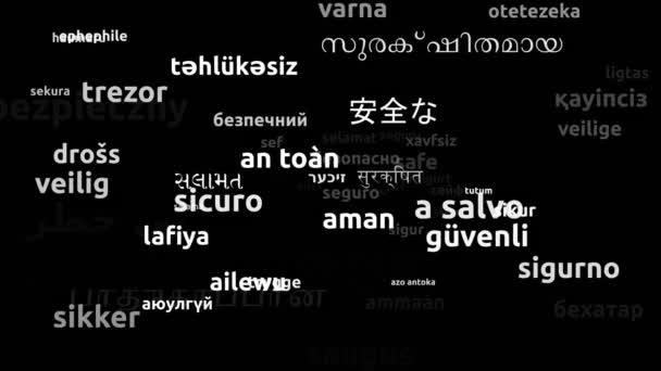 Safe Translated in 63 Worldwide Languages Endless Looping 3d Zooming Wordcloud Mask - Footage, Video
