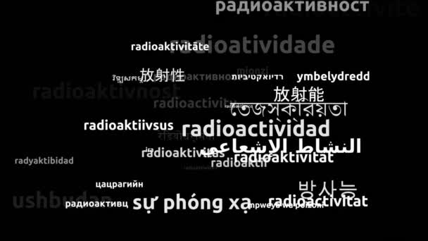 Radioaktivität Übersetzt in 33 Weltsprachen Endlosschleife 3D-Zoomen Wordcloud-Maske - Filmmaterial, Video