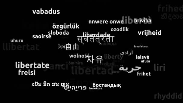 Liberty Translated in 56 Worldwide Languages Endless Looping 3d Zooming Wordcloud Mask - Footage, Video