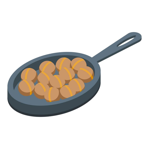 Fried chestnut icon, isometric style - Vector, Imagen