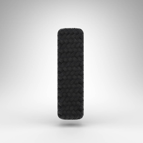 Letra L minúscula sobre fondo blanco. Negro fibra de carbono 3D fuente renderizada con textura de hilo de carbono. - Foto, imagen