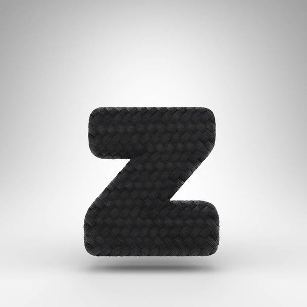 Buchstabe Z auf weißem Hintergrund. Black Carbon 3D gerenderte Schrift mit Carbonfaden-Textur. - Foto, Bild