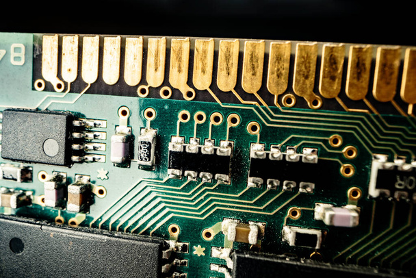 Macro photo of electronic circuit board in computer - Foto, Imagen