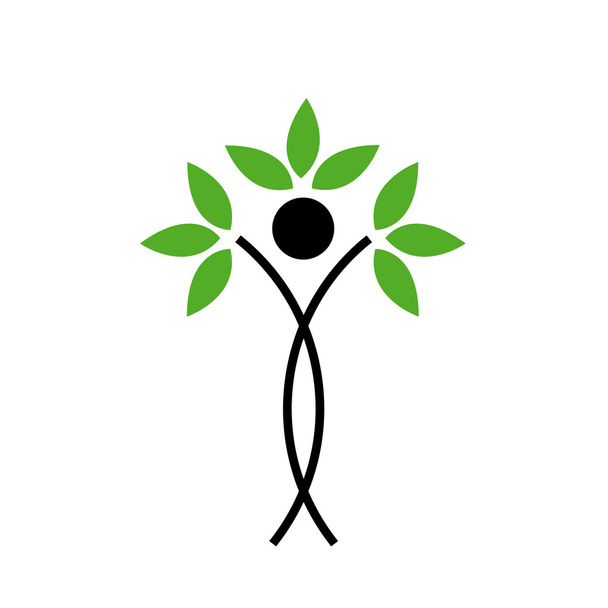 Menschliche Figur mit grünen Blättern - Abstraktes ökologisches Konzept - Vektor, Bild