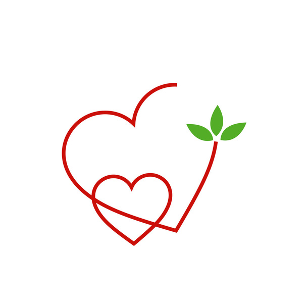 Сердца с листьями, собранными в одном месте - Любовь к природе
 - Вектор,изображение