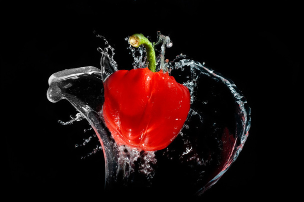 Red pepper in water - Fotoğraf, Görsel
