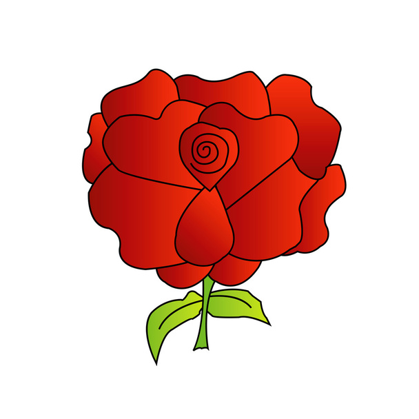 Rosa Roja Verde con Hojas
 - Vector, Imagen