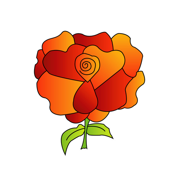 rote Rose grün mit Blättern - Vektor, Bild