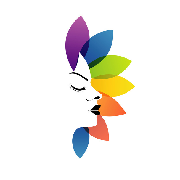 Лицо с красочными листьями - логотип для ароматерапевтического бизнеса - Вектор,изображение