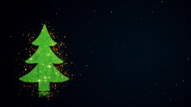 Groene vrolijke kerstboom met glitters en stralende sterren - Video