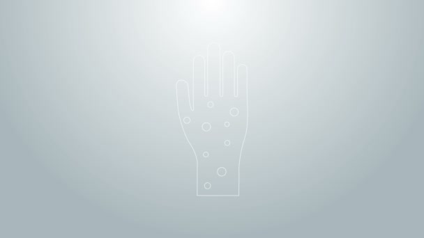 Sininen viiva Käsi psoriaasi tai ekseema kuvaketta eristetty harmaalla pohjalla. Ihmisen ihon vaste allergeenille tai krooniselle kehon ongelmalle. 4K Video motion graafinen animaatio - Materiaali, video
