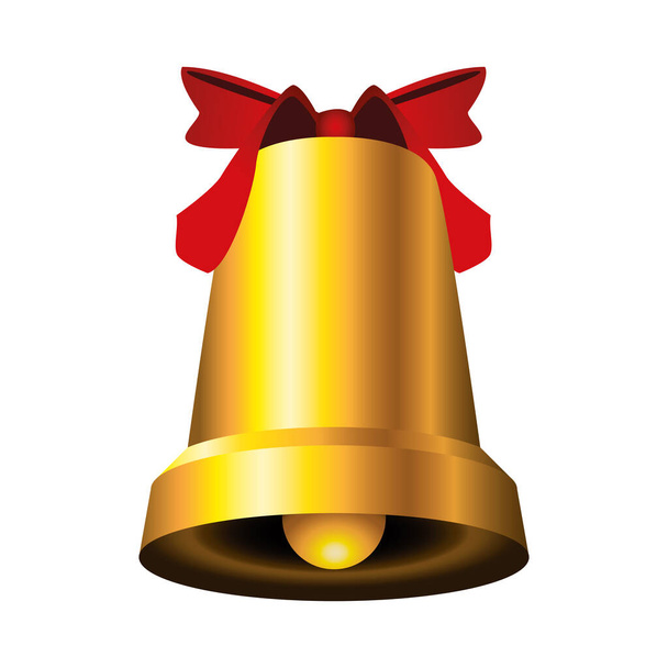 щасливий веселий різдвяний золотий дзвін і стрічка червоний
 - Вектор, зображення