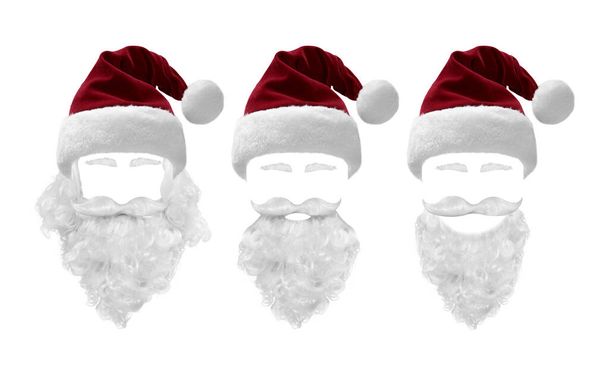 Chapeau de Père Noël et barbe. Déguisement. Joyeux Noël concept carte de voeux - Photo, image
