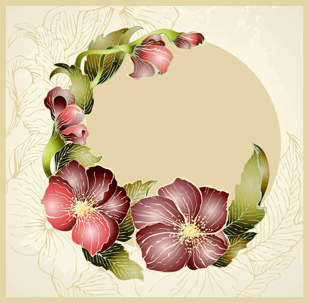 Greeting card with flower. Beautiful decorative framework with f - Vector, Image