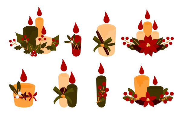 Cartoon vela de Natal conjunto de vetor de cera de fogo vermelho - Vetor, Imagem
