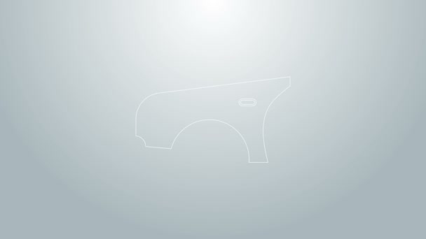 Línea azul Icono del guardabarros del coche aislado sobre fondo gris. Animación gráfica de vídeo 4K - Metraje, vídeo