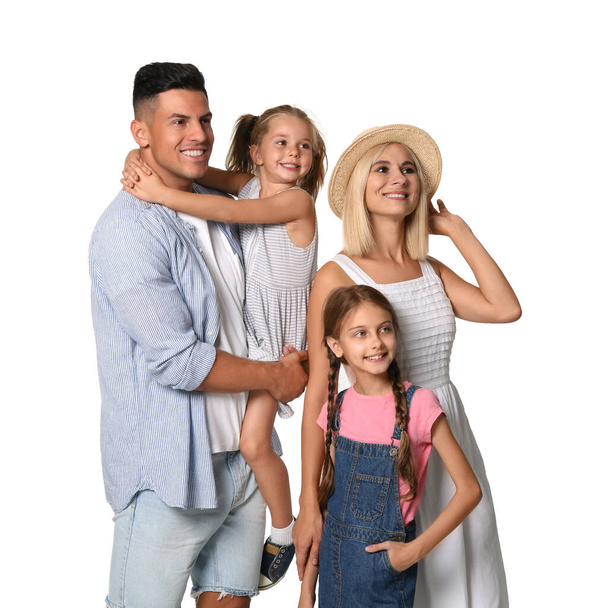 Portrait of happy family on white background - Foto, Imagem