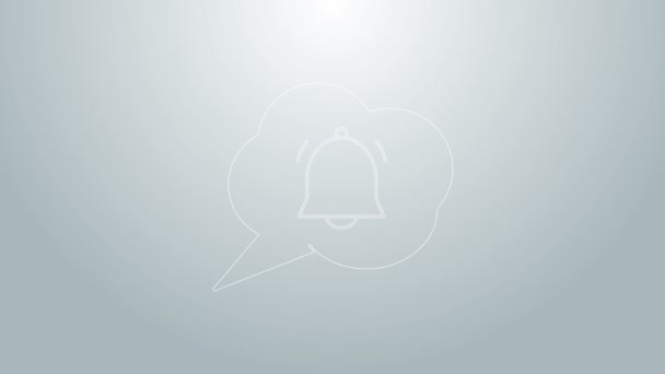Línea azul Burbuja de voz con el icono de notificación de chat aislado sobre fondo gris. Nuevo mensaje, diálogo, chat, notificación de redes sociales. Animación gráfica de vídeo 4K - Metraje, vídeo